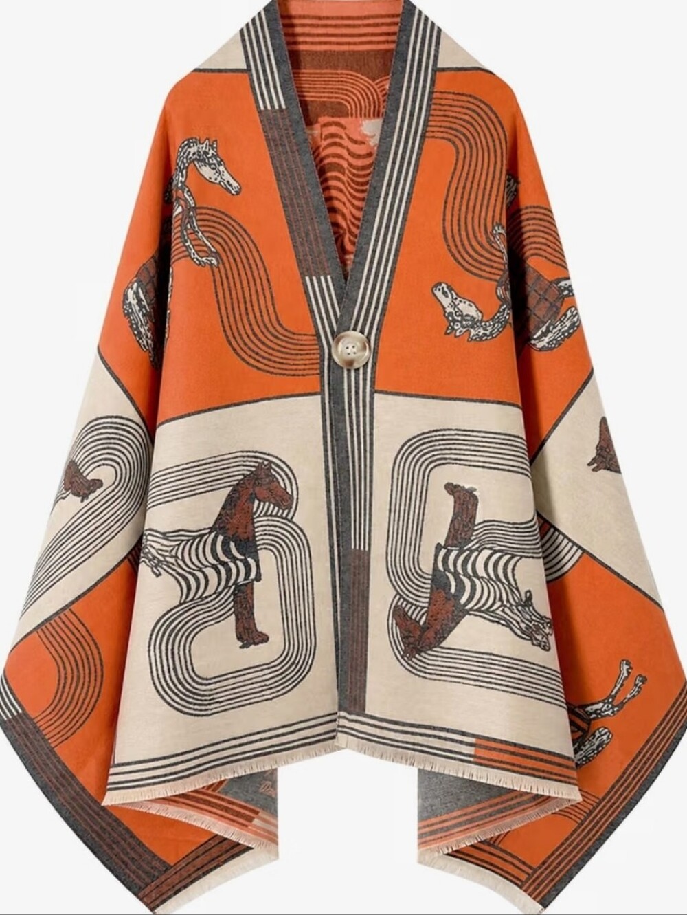 28"×71" Stylish Equestrian Design Soft Shawl Wrap Scarf with Button